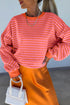 Striped Mock Neck Oversized Dolman Sleeve Pullover Sweatshirt