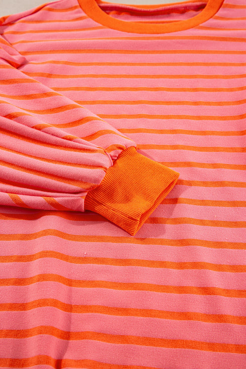 Striped Mock Neck Oversized Dolman Sleeve Pullover Sweatshirt