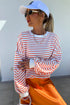 Striped Mock Neck Oversized Dolman Sleeve Pullover Sweatshirt