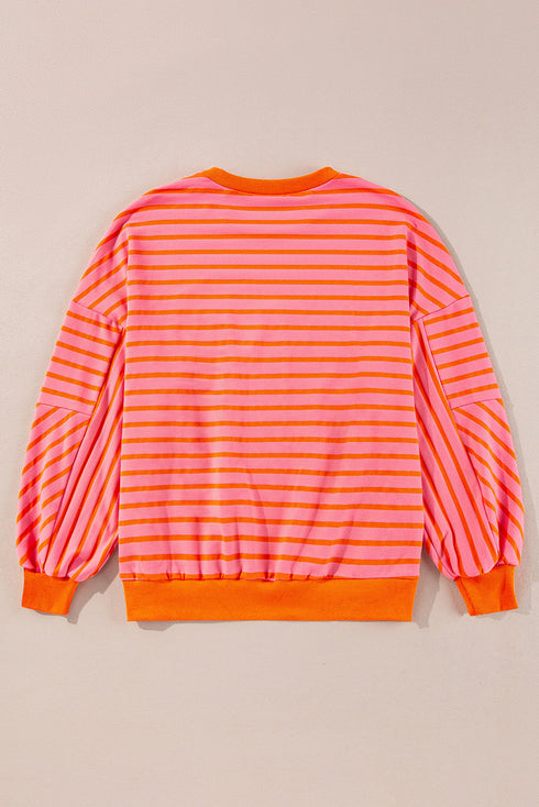 Striped Mock Neck Oversized Dolman Sleeve Pullover Sweatshirt