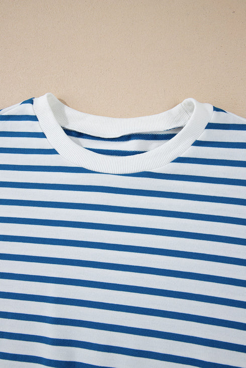 Striped Mock Neck Oversized Dolman Sleeve Pullover Sweatshirt