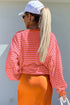 Striped Mock Neck Oversized Dolman Sleeve Pullover Sweatshirt