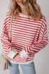 Striped Mock Neck Oversized Dolman Sleeve Pullover Sweatshirt
