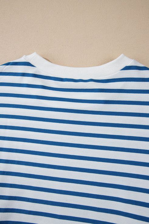 Striped Mock Neck Oversized Dolman Sleeve Pullover Sweatshirt