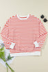 Striped Mock Neck Oversized Dolman Sleeve Pullover Sweatshirt