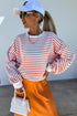 Striped Mock Neck Oversized Dolman Sleeve Pullover Sweatshirt
