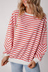 Striped Mock Neck Oversized Dolman Sleeve Pullover Sweatshirt