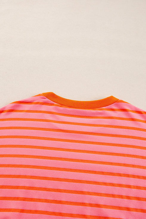 Striped Mock Neck Oversized Dolman Sleeve Pullover Sweatshirt