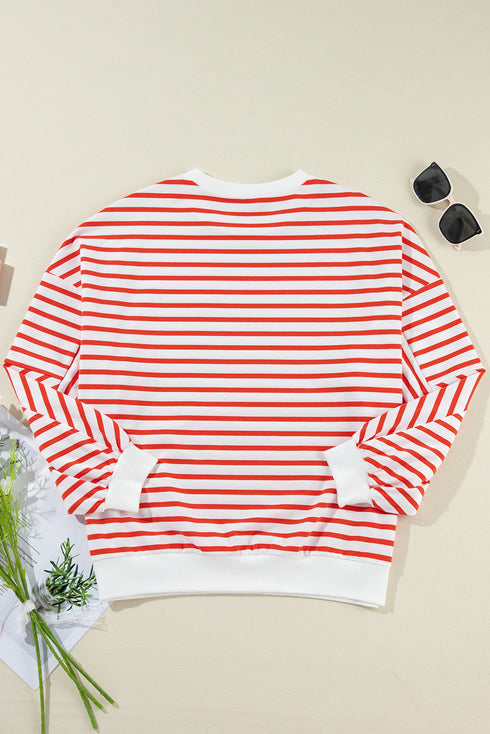 Striped Mock Neck Oversized Dolman Sleeve Pullover Sweatshirt