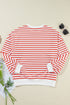 Striped Mock Neck Oversized Dolman Sleeve Pullover Sweatshirt