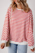 Striped Mock Neck Oversized Dolman Sleeve Pullover Sweatshirt