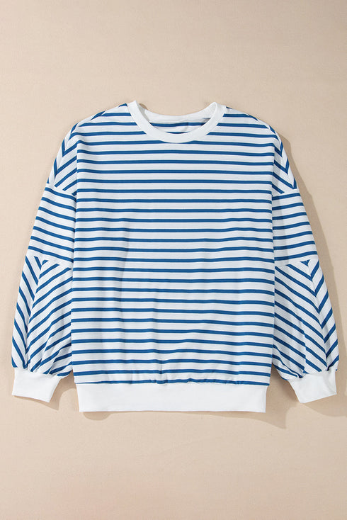 Striped Mock Neck Oversized Dolman Sleeve Pullover Sweatshirt