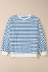 Striped Mock Neck Oversized Dolman Sleeve Pullover Sweatshirt