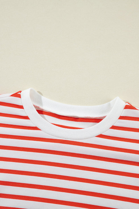 Striped Mock Neck Oversized Dolman Sleeve Pullover Sweatshirt