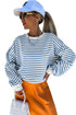 Striped Mock Neck Oversized Dolman Sleeve Pullover Sweatshirt