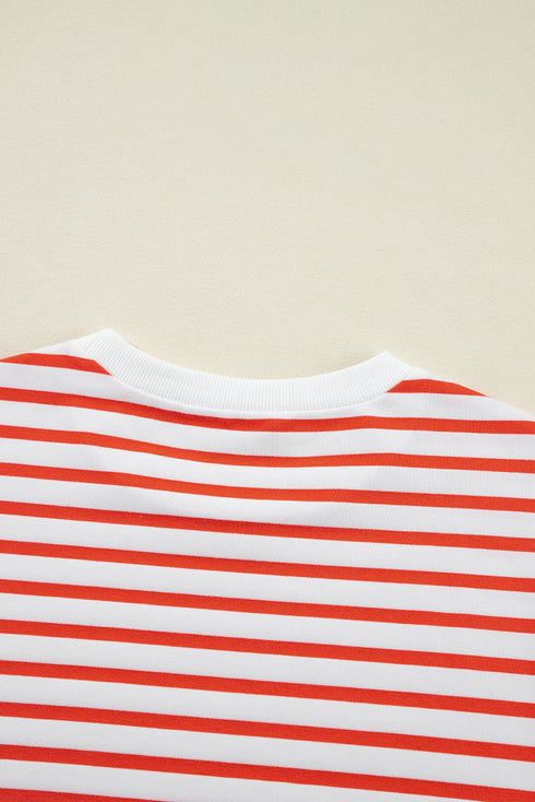 Striped Mock Neck Oversized Dolman Sleeve Pullover Sweatshirt