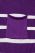 Striped Mock Neck Pocket Detail Short Sleeve Sweater