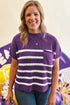 Striped Mock Neck Pocket Detail Short Sleeve Sweater