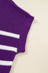Striped Mock Neck Pocket Detail Short Sleeve Sweater