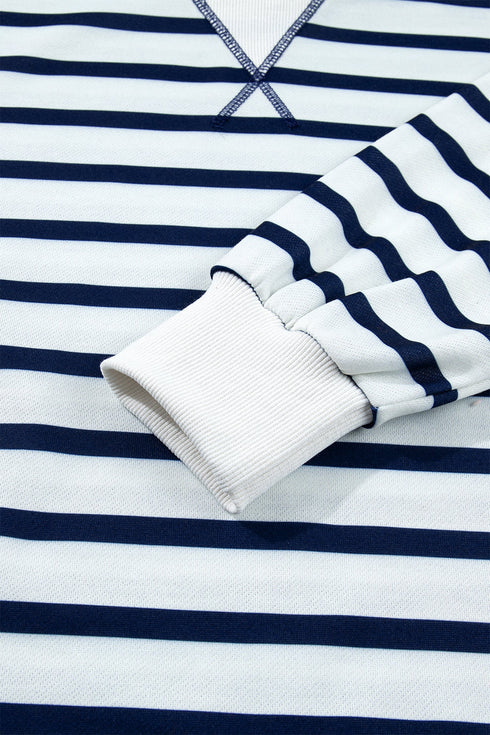 Striped Mock Neck Ribbed Cuff Hem Long Sleeve Sweatshirt