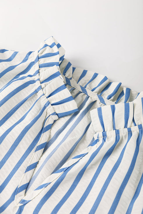 Striped Notched Neck Knotted Bracelet Sleeve Shift Mini Dress