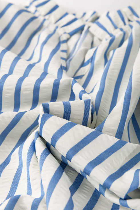 Striped Notched Neck Knotted Bracelet Sleeve Shift Mini Dress