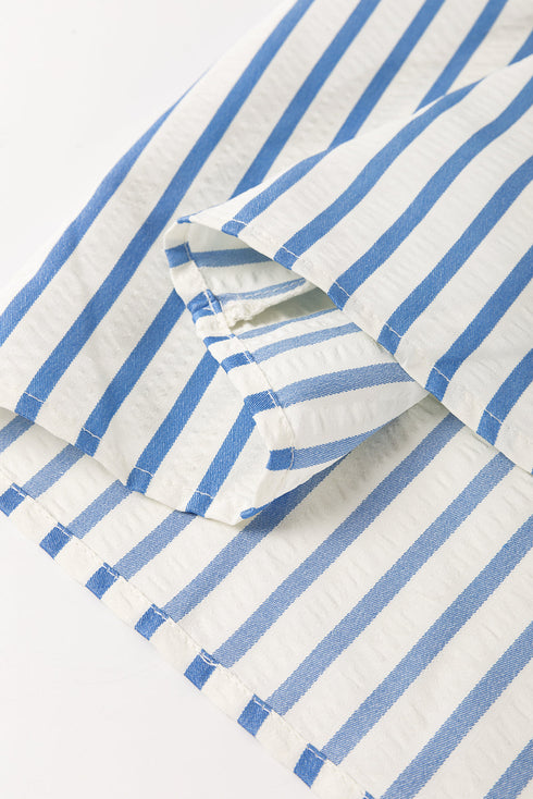 Striped Notched Neck Knotted Bracelet Sleeve Shift Mini Dress