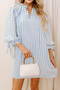 Striped Notched Neck Knotted Bracelet Sleeve Shift Mini Dress