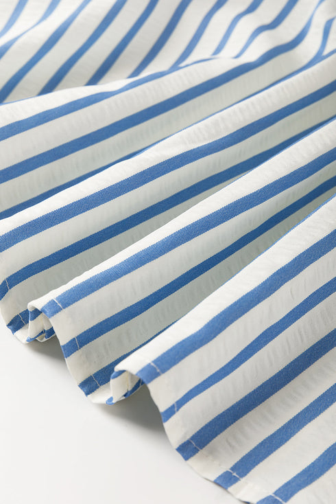 Striped Notched Neck Knotted Bracelet Sleeve Shift Mini Dress