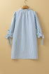 Striped Notched Neck Knotted Bracelet Sleeve Shift Mini Dress