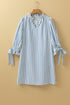 Striped Notched Neck Knotted Bracelet Sleeve Shift Mini Dress