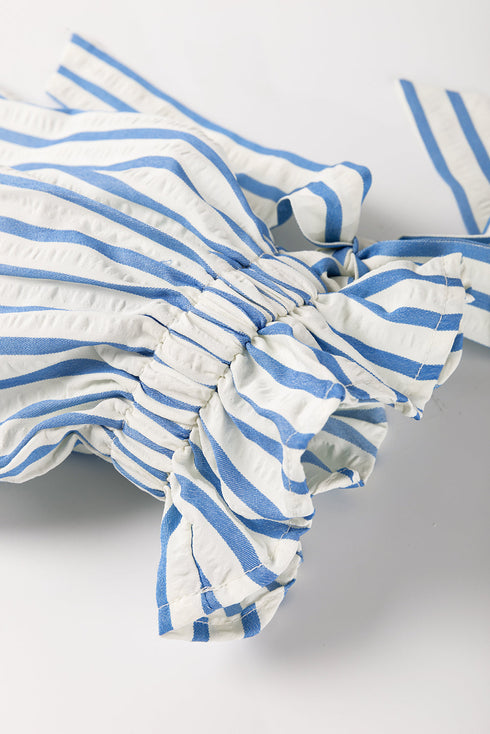 Striped Notched Neck Knotted Bracelet Sleeve Shift Mini Dress