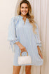 Striped Notched Neck Knotted Bracelet Sleeve Shift Mini Dress