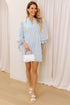 Striped Notched Neck Knotted Bracelet Sleeve Shift Mini Dress