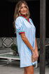 Striped Notched V Neck Puff Sleeve Tailored Trim Mini Dress