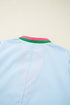 Striped Notched V Neck Puff Sleeve Tailored Trim Mini Dress