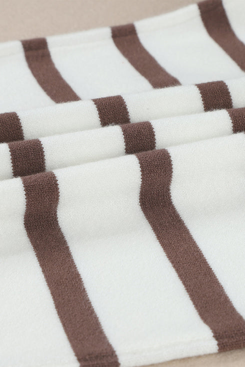 Striped O-Ring Zip Front Collared Drop Shoulder Long Sleeve Sweater Dress