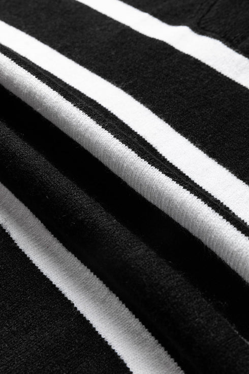 Striped O-Ring Zip Front Collared Drop Shoulder Long Sleeve Sweater Dress