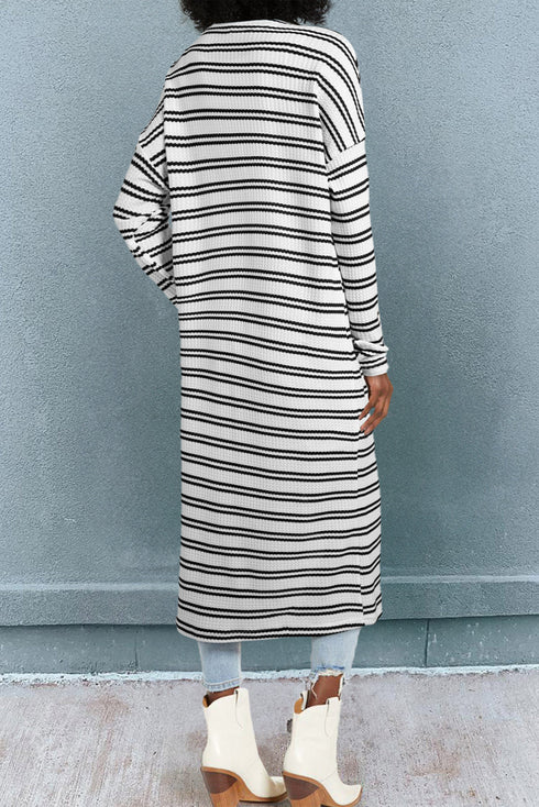 Striped Open Front Long Sleeve Duster Cardigan