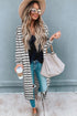 Striped Open Front Long Sleeve Duster Cardigan