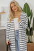 Striped Open Front Long Sleeve Duster Cardigan
