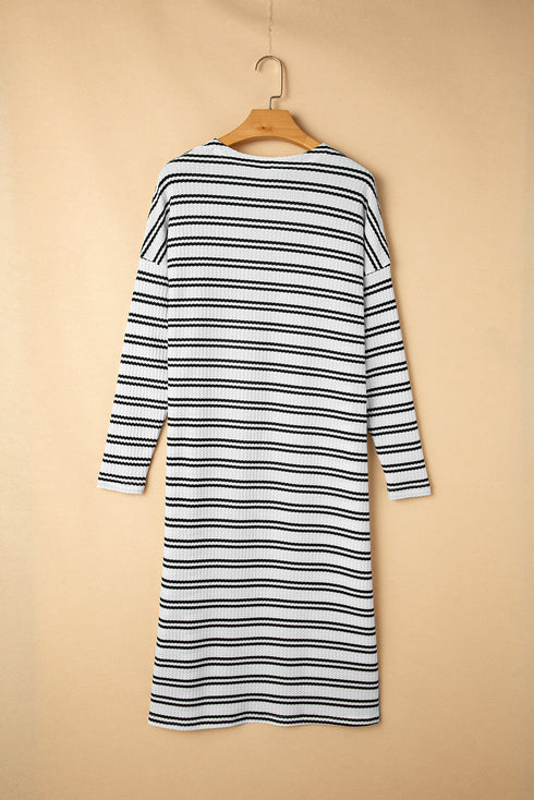 Striped Open Front Long Sleeve Duster Cardigan