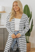 Striped Open Front Long Sleeve Duster Cardigan