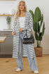 Striped Open Front Long Sleeve Duster Cardigan