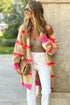 Striped Open Front Long Sleeve Ribbed Knit Cardigan