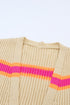 Striped Open Front Long Sleeve Ribbed Knit Cardigan