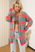 Striped Open Front Long Sleeve Ribbed Knit Cardigan