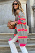 Striped Open Front Long Sleeve Ribbed Knit Cardigan