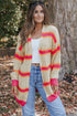 Striped Open Front Long Sleeve Ribbed Knit Cardigan