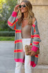 Striped Open Front Long Sleeve Ribbed Knit Cardigan